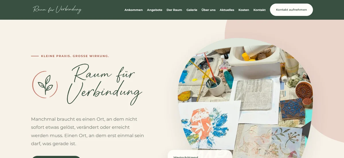 Startseite der Website von Raum für Verbindung